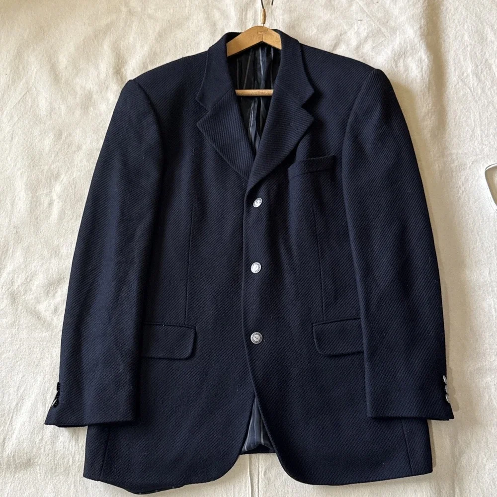 Vintage Kenzo homme pure wool handwoven tweed blue hunting jacket blazer 42R